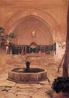 LORD FREDERICK LEIGHTON COURTYARD MOSQUE AT BROUSSA 1867 36 3X26 4CM OIL CANVAS