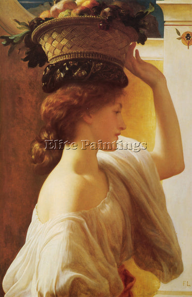 LORD FREDERICK LEIGHTON EUCHARIS A GIRL WITH A BASKET OF FRUIT PAINTING HANDMADE