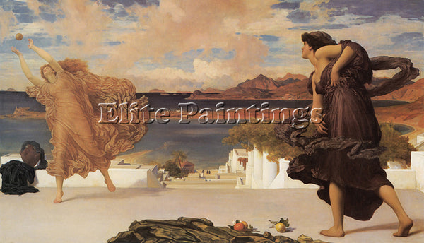 LORD FREDERICK LEIGHTON GREEK GIRLS PLAYING AT BALL ARTIST PAINTING REPRODUCTION
