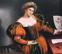 LORENZO LOTTO PORTRAIT OF A LADY WITH A PICTURE SUICIDE OF LUCRETIA PAINTING OIL
