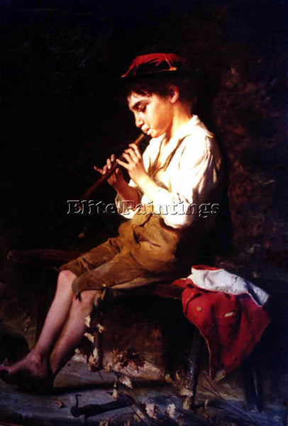 ITALIAN LUIGI BECHI BOY WITH RECORDER ARTIST PAINTING REPRODUCTION HANDMADE OIL