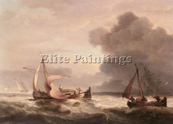 THOMAS LUNY DUTCH BARGES IN OPEN SEAS ARTIST PAINTING REPRODUCTION HANDMADE OIL