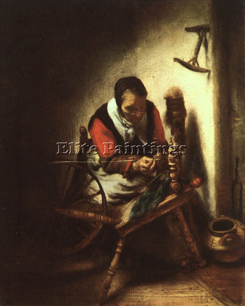 NICOLAES MAES A WOMAN SPINNING ARTIST PAINTING REPRODUCTION HANDMADE OIL CANVAS