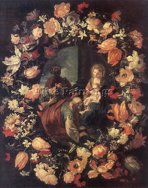 CARLO MARATTI ADORATION OF THE MAGI IN GARLAND ARTIST PAINTING REPRODUCTION OIL