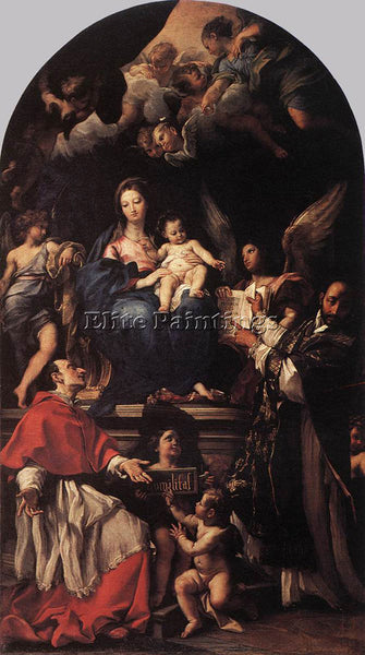 CARLO MARATTI MADONNA AND CHILD ENTHRONED WITH ANGELS AND SAINTS ARTIST PAINTING