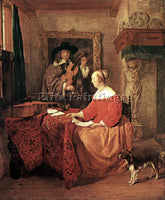 GABRIEL METSU A WOMAN SEATED AT A TABLE AND A MAN TUNING A VIOLIN ARTIST CANVAS