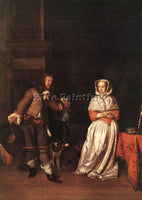 GABRIEL METSU HUNTER AND A WOMAN ARTIST PAINTING REPRODUCTION HANDMADE OIL REPRO
