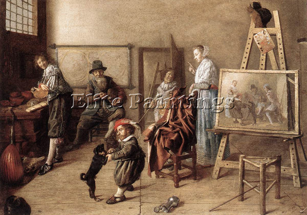 JAN MIENSE MOLENAER PAINTER IN HIS STUDIO PAINTING A MUSICAL COMPANY OIL CANVAS