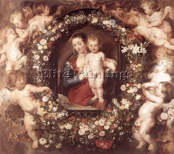 PETER PAUL RUBENS MADONNA IN FLORAL WREATH 1 ARTIST PAINTING HANDMADE OIL CANVAS