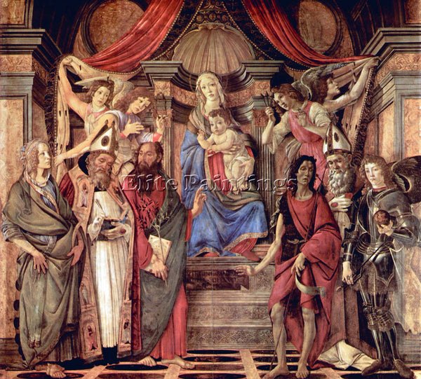 BOTTICELLI MADONNA THRONE OF ANGELS AND SAINTS ARTIST PAINTING REPRODUCTION OIL