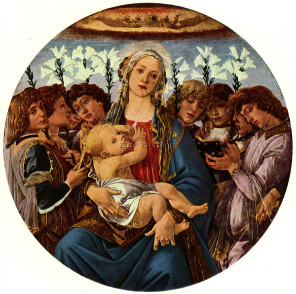 BOTTICELLI MADONNA WITH EIGHT ANGELS SINGING ARTIST PAINTING HANDMADE OIL CANVAS