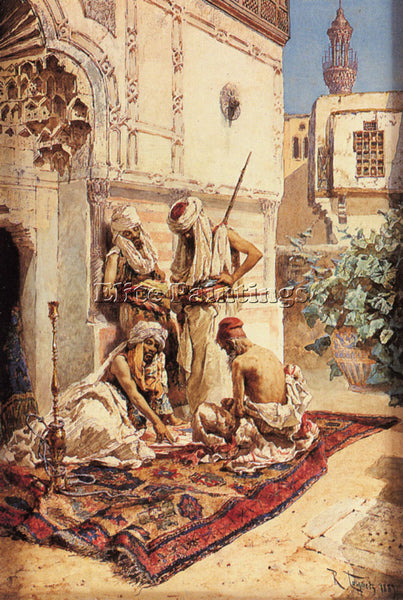 ITALIAN MAIGNON RAMON TUSQUETS Y FOUR ARABS PLAYING A GAME OF CHANCE OIL CANVAS