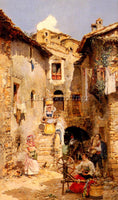 SPANISH MARCO VICENTE MARCH Y A ROMAN COURTYARD IN SUMMER ARTIST PAINTING CANVAS