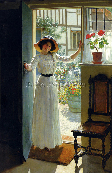 MARGETSON WILLIAM HENRY AT THE COTTAGE DOOR ARTIST PAINTING HANDMADE OIL CANVAS