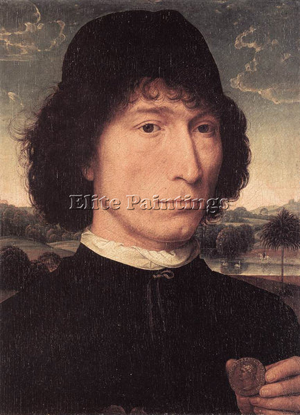 HANS MEMLING PORTRAIT OF A MAN WITH A ROMAN COIN 1480 OR LATER PAINTING HANDMADE