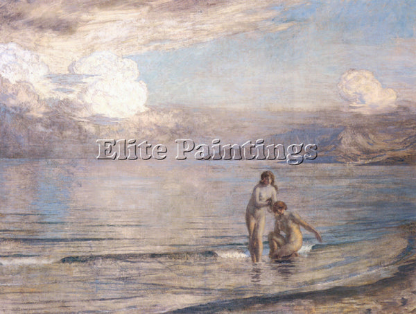 FRENCH MENARD MARIE AUGUSTE EMILE RENE BATHERS ON THE BEACH ARTIST PAINTING OIL