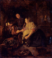 GABRIEL METSU A WOMAN DRAWING WINE FROM A BARREL ARTIST PAINTING HANDMADE CANVAS