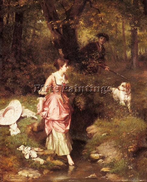 METZMACHER EMILE PIERRE YOUNG BEAUTY CROSSING BROOK WITH HUNTER BEYOND PAINTING