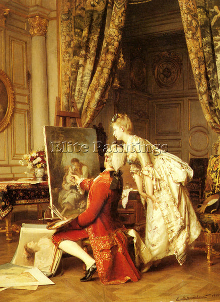 FRENCH METZMACHER EMILE PIERRE THE ARTIST AND HIS ADMIRER ARTIST PAINTING CANVAS