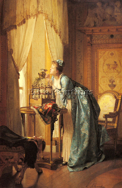 FRENCH METZMACHER EMILE PIERRE THE SONGBIRD ARTIST PAINTING HANDMADE OIL CANVAS