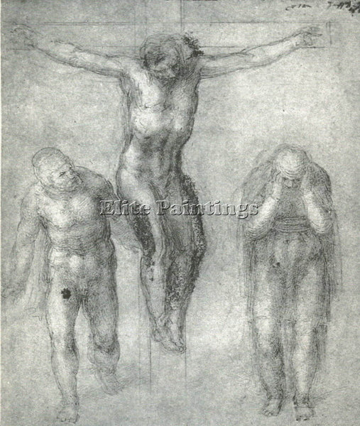 MICHELANGELO STUDY FOR CHRIST ON THE CROSS WITH MOURNERS ARTIST PAINTING CANVAS