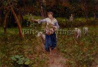 FRANCESCO PAOLO MICHETTI A SHEPHERDESS IN A PASTORAL LANDSCAPE PAINTING HANDMADE