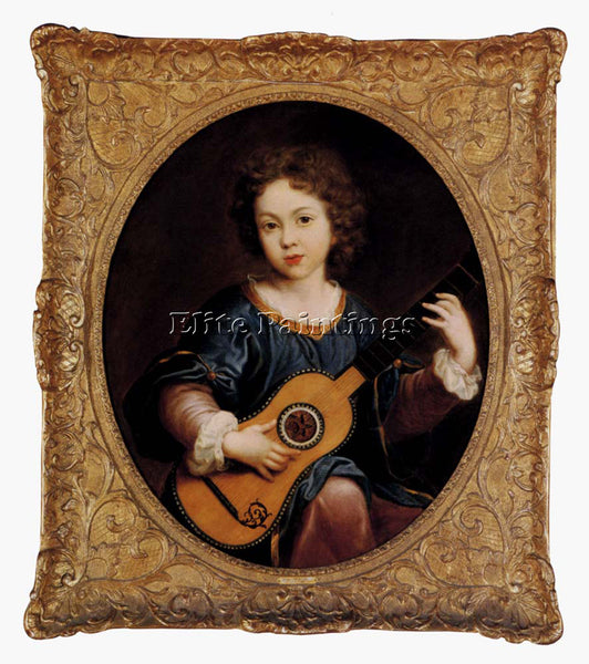 ITALIAN MIGNARD PIERRE A YOUNG GIRL PLAYING A GUITAR ARTIST PAINTING HANDMADE