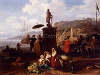 MOMMERS HENDRIK PORT SCENE WITH FIGURES GATHERED BY A STATUE ARTIST PAINTING OIL