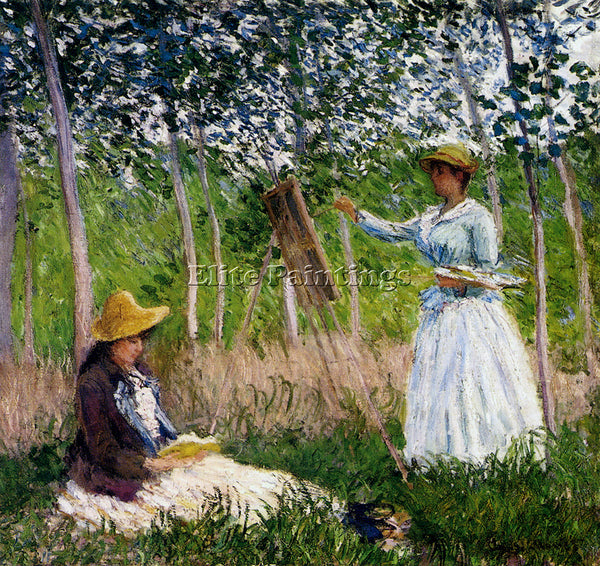 MONET WOODS AT GIVERNY BLANCHE HOSCHEDE AT EASEL WITH SUZZANNE HOSCHEDE READING