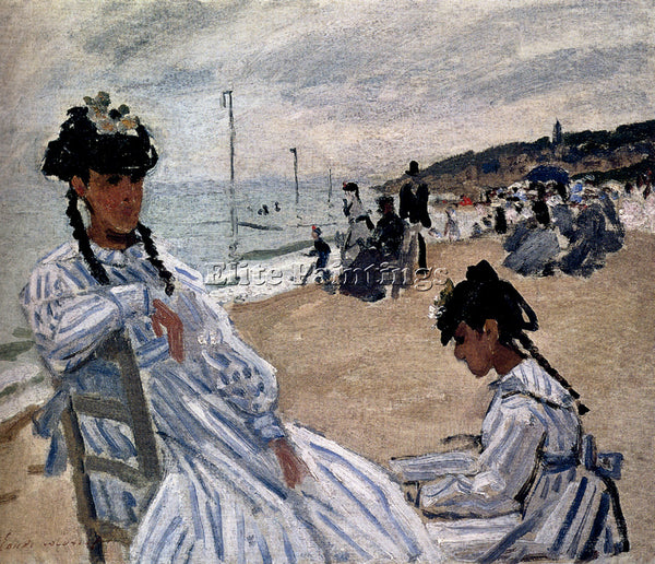 CLAUDE MONET ON THE BEACH AT TROUVILLE ARTIST PAINTING REPRODUCTION HANDMADE OIL