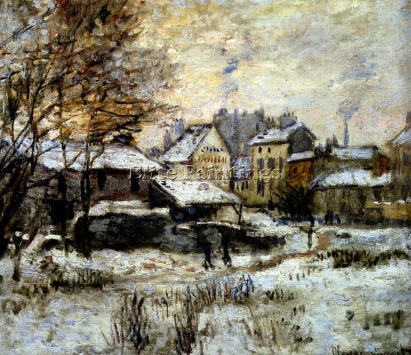 CLAUDE MONET SNOW EFFECT WITH SETTING SUN ARTIST PAINTING REPRODUCTION HANDMADE