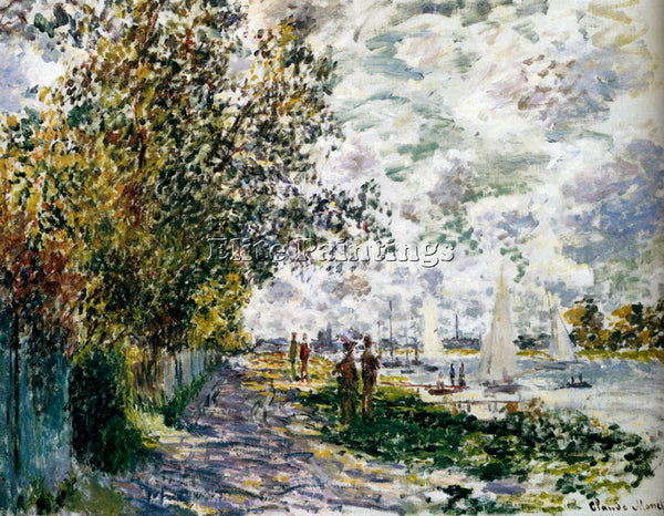 CLAUDE MONET THE RIVERBANK AT GENNEVILLIERS ARTIST PAINTING HANDMADE OIL CANVAS
