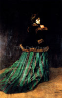 CLAUDE MONET WOMAN IN A GREEN DRESS ARTIST PAINTING REPRODUCTION HANDMADE OIL