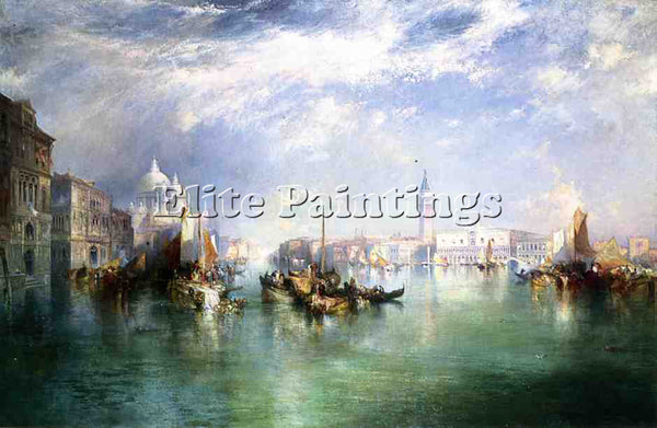 THOMAS MORAN ENTRANCE TO THE GRAND CANAL VENICE ARTIST PAINTING REPRODUCTION OIL