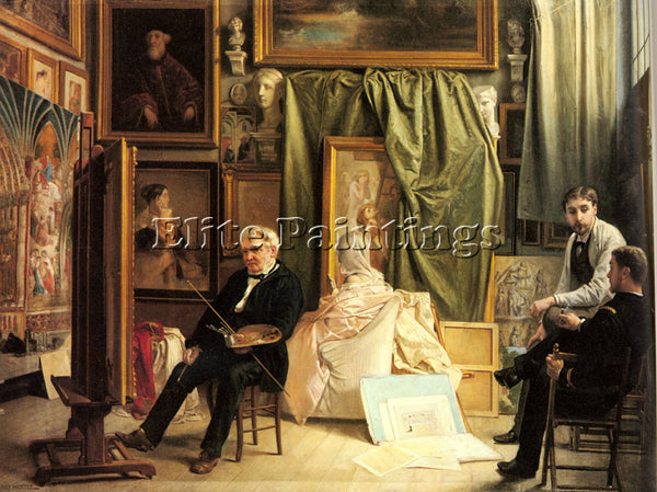 FRENCH MOTTEZ VICTOR LOUIS THE ARTISTS STUDIO ARTIST PAINTING REPRODUCTION OIL