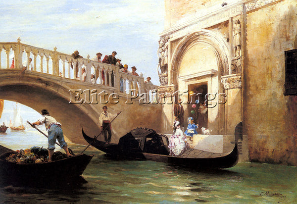 FRENCH MOUCHOT LOUIS CLAUDE LE DEPART POUR LA PROMENADE A VENISE ARTIST PAINTING