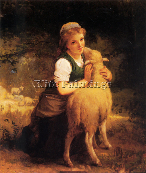 EMILE MUNIER YOUNG GIRL WITH LAMB ARTIST PAINTING REPRODUCTION HANDMADE OIL DECO