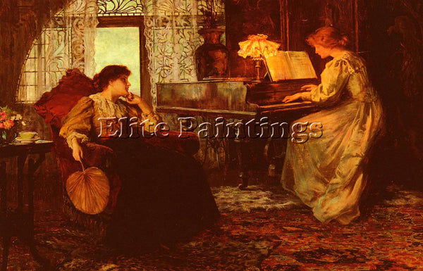 BRITISH MUSCHAMP FRANCIS SIDNEY THE PIANO LESSON ARTIST PAINTING HANDMADE CANVAS