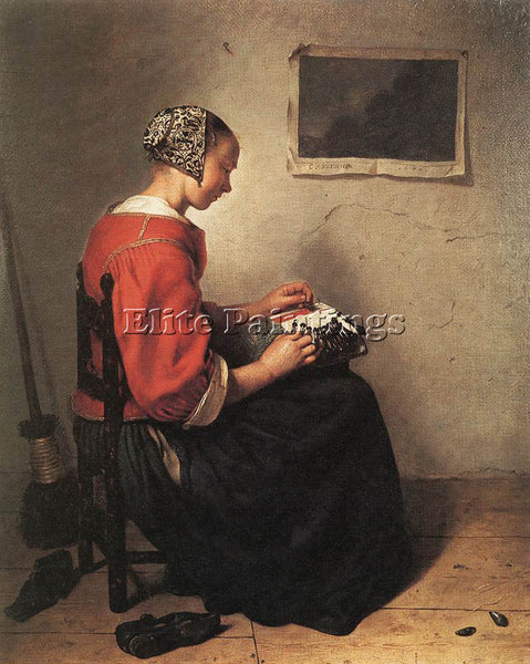 NETSCHER CASPAR THE LACE MAKER ARTIST PAINTING REPRODUCTION HANDMADE OIL CANVAS