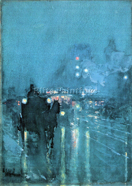 HASSAM NOCTURNE RAILWAY CROSSING CHICAGO ARTIST PAINTING REPRODUCTION HANDMADE