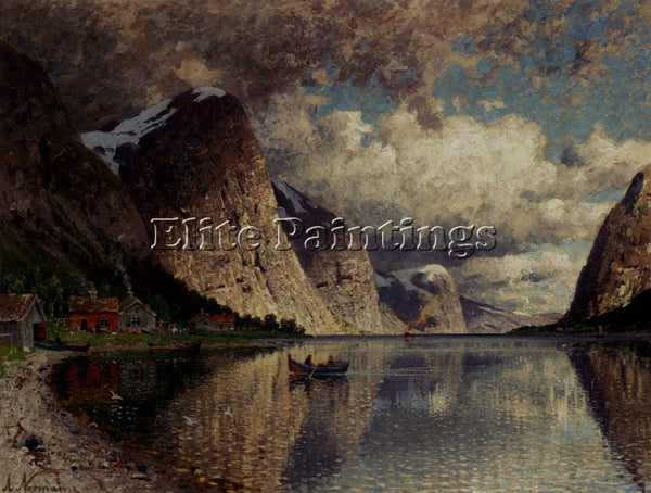 ADELSTEEN NORMANN A CLODY DAY ON A FJORD ARTIST PAINTING REPRODUCTION HANDMADE