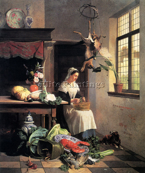 DAVID EMILE JOSEPH DE NOTER A MAID IN THE KITCHEN ARTIST PAINTING REPRODUCTION
