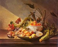 DAVID DE NOTER STILL LIFE WITH FRUIT AND VEGETABLES ON TABLE ARTIST PAINTING OIL