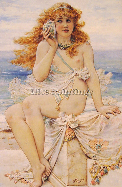 WILLIAM STEPHEN COLEMAN NYMPH WITH CONCH SHELL ARTIST PAINTING REPRODUCTION OIL