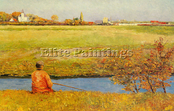 BELGIAN NYS FRANCIS FISHING ON A SUMMER DAY ARTIST PAINTING HANDMADE OIL CANVAS