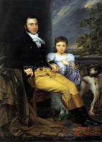 ODEVAERE PORTRAIT PROMINENT GENTLEMAN WITH HIS DAUGHTER AND HUNTING DOG PAINTING