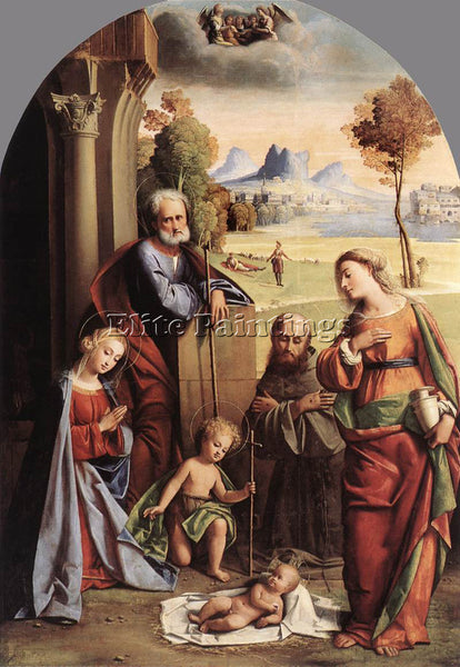 ITALIAN ORTOLANO NATIVITY WITH SAINTS ARTIST PAINTING REPRODUCTION HANDMADE OIL