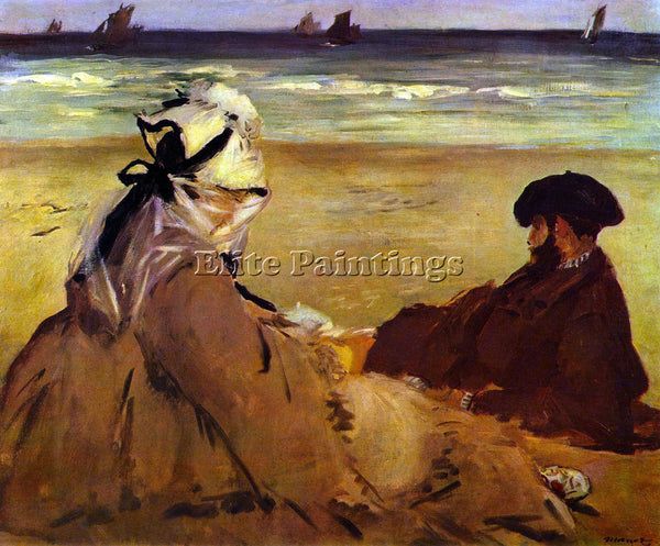 MANET ON THE BEACH BY  2 ARTIST PAINTING REPRODUCTION HANDMADE CANVAS REPRO WALL