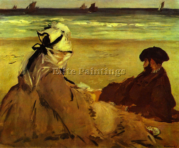 MANET ON THE BEACH BY  ARTIST PAINTING REPRODUCTION HANDMADE CANVAS REPRO WALL