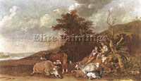 PAULUS POTTER LANDSCAPE WITH SHEPHERDESS AND SHEPHERD PLAYING FLUTE PAINTING OIL